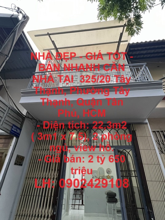 NHÀ ĐẸP - GIÁ TỐT - BÁN NHANH CĂN NHÀ TẠI  325/20 Tây Thạnh, Phường Tây Thạnh, Quận Tân Phú, HCM - Ảnh chính